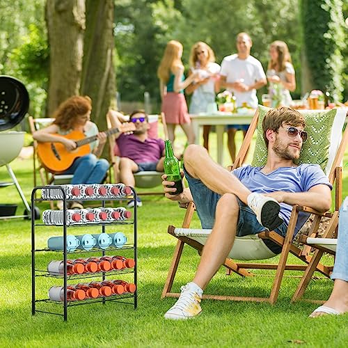 OYEAL Plastic Water Bottle Storage Rack 5 Tier Bottled Water Holder Organizer Freestanding Floor Small Beverage Soda Drink Stand Shelf for Kitchen Pantry Can Storage, Hold 30 Bottles, Black