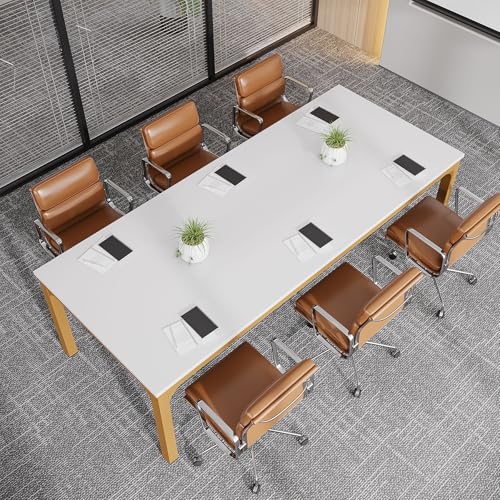 Tribesigns 6.5 FT Conference Room Table, 78.74" W x 27.56" D Large Office Conference Table, Modern Seminar Meeting Table Desk for Boardroom, Meeting Room (1, White and Gold) - color: White and Gold
