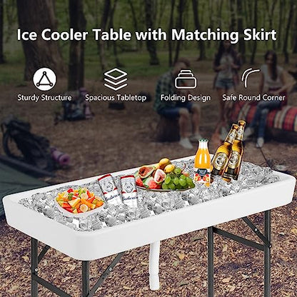 COSTWAY 4FT Cooler Table, Folding Ice Table for Parties with Drain & Bucket & Removable Skirt, Ideal for Tailgate, BBQ & Picnic - size: 48" x 24"