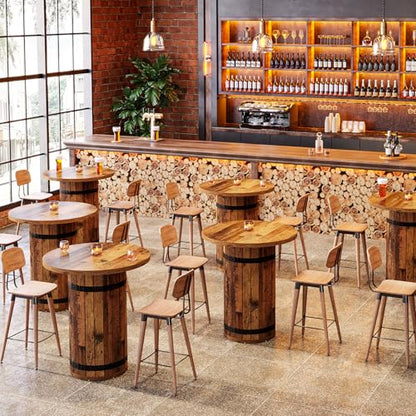 Tribesigns Round Bar Table, 39.4-Inch Bar Height, Bistro Pub Table for Kitchen, Living Room, Small Space, Brown (Only Table) - color: Brown