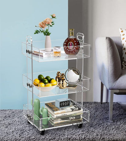 ONELUX 3-Tier Acrylic Utility Rolling Cart, Multifunction Storage Cart On Wheels - size: 16.4 in x 13.4 in x 28 in