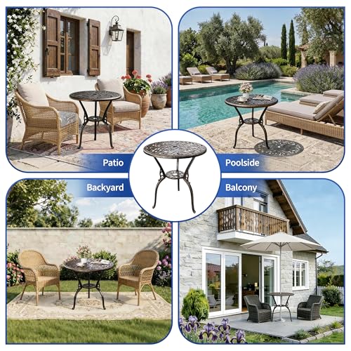 IDEALHOUSE Patio 23''Cast Aluminum Side Table with Umbrella Hole,Bronze | Outdoor Small Coffee Tables,Anti-Rust Bistro Table,Round End Table,Outdoor Furniture for Indoor,Patio,Garden,Porch,Balcony - size: 1.98'' Umbrella Hole