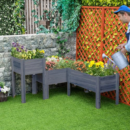 Outsunny Raised Garden Bed Set of 3, Wooden Elevated Planter Box with Legs and Bed Liner, for Backyard and Patio to Grow Vegetables, Herbs, and Flowers, Gray - color: Gray, size: 1.65' x 1.65' x 2.81'