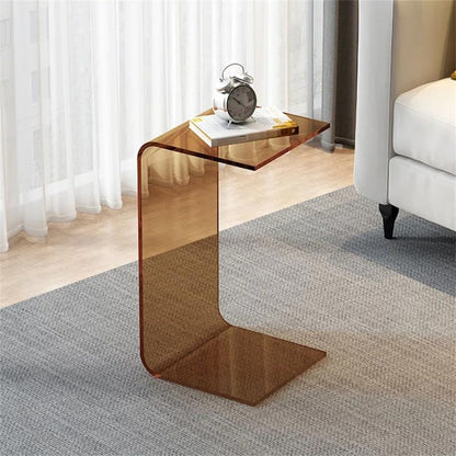 Acrylic End Table,C Shaped End Table, Acrylic Sofa Side Table, Bedside Table for Bedroom Small Simple Modern Coffee Table Suitable for Living Room - color: Brown