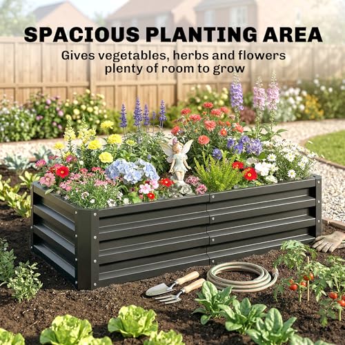 Outsunny Galvanized Raised Garden Bed, 4' x 2' x 1' Metal Planter Box, for Growing Vegetables, Flowers, Herbs, Succulents, Gray - color: Gray, size: 4' x 2' x 1'