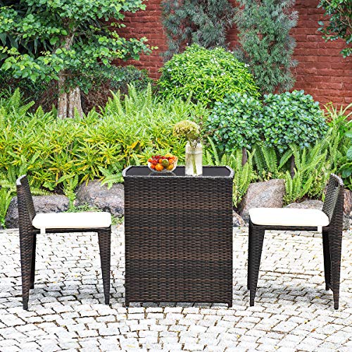 Giantex 3 PCS Cushioned Outdoor Wicker Patio Set Convention Bistro Set with Patio Sofa Chairs Garden Lawn Space Saving Conversation Furniture No Assembly (Light Brown) - color: Light Brown