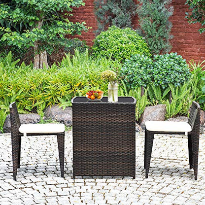 Giantex 3 PCS Cushioned Outdoor Wicker Patio Set Convention Bistro Set with Patio Sofa Chairs Garden Lawn Space Saving Conversation Furniture No Assembly (Light Brown) - color: Light Brown