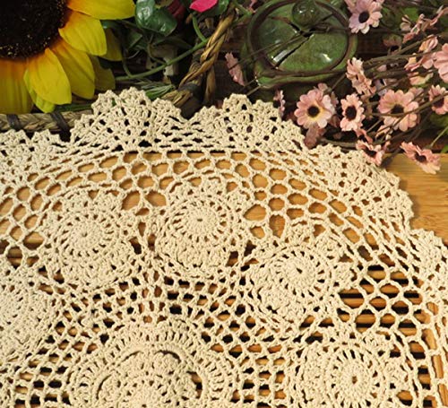 Damanni Beige Cotton Handmade Crochet Lace Tablecloth Doilies Table Overlay,Round,16 Inch,2PCS - size: Beige-2pc-16 Inch