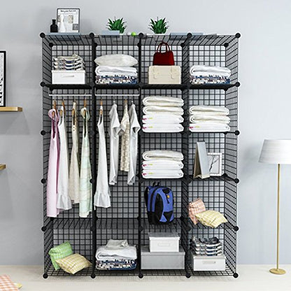 UNICOO - 14 * 14 inch Big Cube Multi Use DIY 20 Cube Wire Grid Organizer, Wardrobe Organizer, Bookcase, Storage - Black Wire - size: 20 cube
