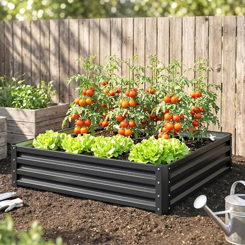 Outsunny Galvanized Raised Garden Bed, 4' x 4' x 1' Metal Planter Box, for Growing Vegetables, Flowers, Herbs, Succulents, Gray - color: Gray, size: 4' x 4' x 1'