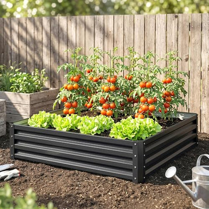 Outsunny Galvanized Raised Garden Bed, 4' x 4' x 1' Metal Planter Box, for Growing Vegetables, Flowers, Herbs, Succulents, Gray - color: Gray, size: 4' x 4' x 1'