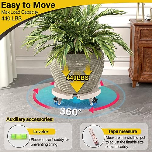 Goovilla Plant Stand with Wheels 440LBS Load,2Pack, Adjustable 15-22",Beige | Heavy Duty Plant Caddy with Lockable Caster Wheels, Rolling Stand/Dolly/Roller for Indoor Outdoor Large Planter, Flower Pot - color: Beige