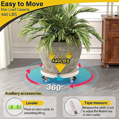 Goovilla Plant Stand with Wheels 440LBS Load,2Pack, Adjustable 15-22",Beige | Heavy Duty Plant Caddy with Lockable Caster Wheels, Rolling Stand/Dolly/Roller for Indoor Outdoor Large Planter, Flower Pot - color: Beige