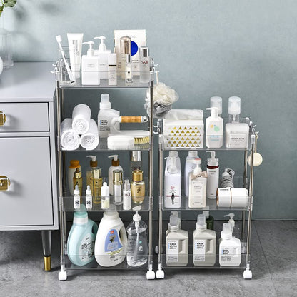 Chris.W Slim Storage Cart 3 Tier with Wheels, Clear Bathroom Cart Organizer, Mobile Shelving Unit Rolling Utility Cart, Slide Out Organizer for Kitchen, Bathroom, Laundry, Narrow Places, Office - 8" W - size: 8"W