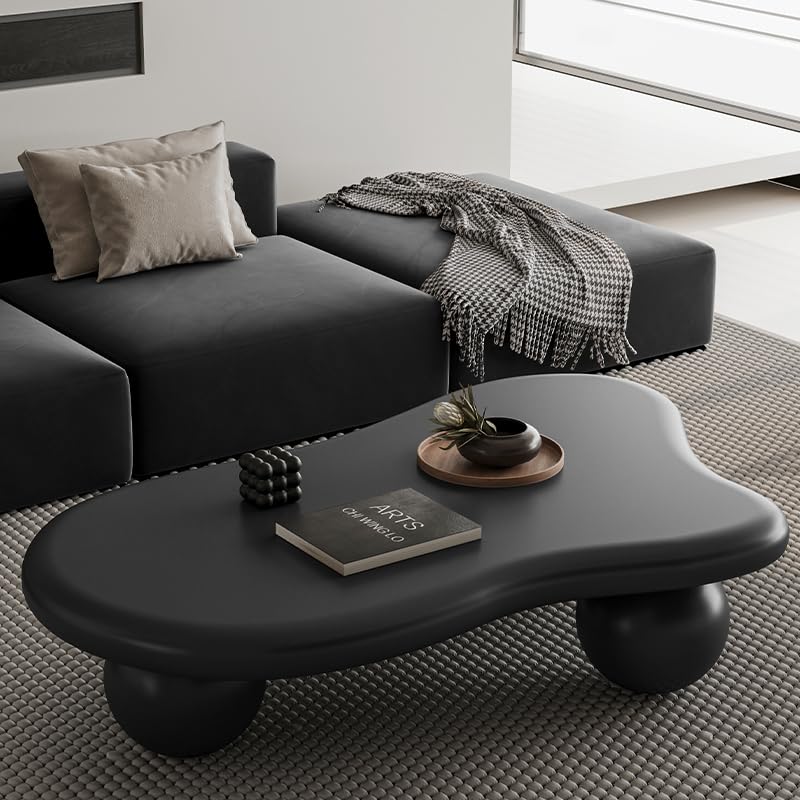 47.2” Cloud Coffee Table with 3 Ball Legs, Modern Irregular Center Table for Living Room, Low Cute Small MDF Tea Table for Bedroom, Space Apartment-Black - color: Cloud -47"black