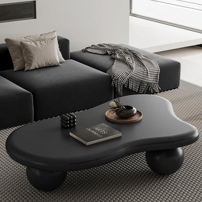47.2” Cloud Coffee Table with 3 Ball Legs, Modern Irregular Center Table for Living Room, Low Cute Small MDF Tea Table for Bedroom, Space Apartment-Black - color: Cloud -47"black