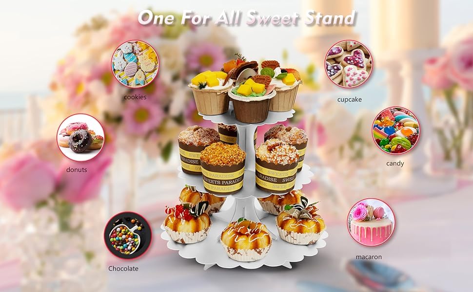 3-Tier White Cupcake Stand 2-Pack, Premium Dessert Display Tower, Heart Handle Design, Easy 60-Second Assembly, Wedding Birthday Baby Shower Party Decoration - color: White 2 Pack