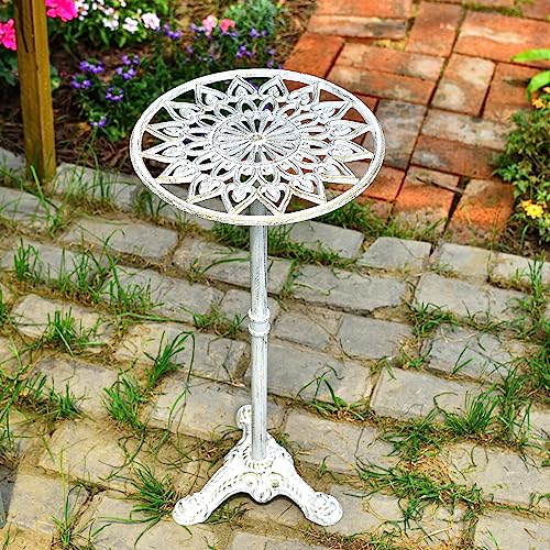 Sungmor Heavy Duty Cast Iron Potted Plant Stand, 24.2" Tall Metal Plant Stand, Vintage & Rustic Style Flower Stand Indoor Outdoor Garden Table, Decorative Flower Pot Holder for Balcony Patio - color: Antique White - 24.2INCH