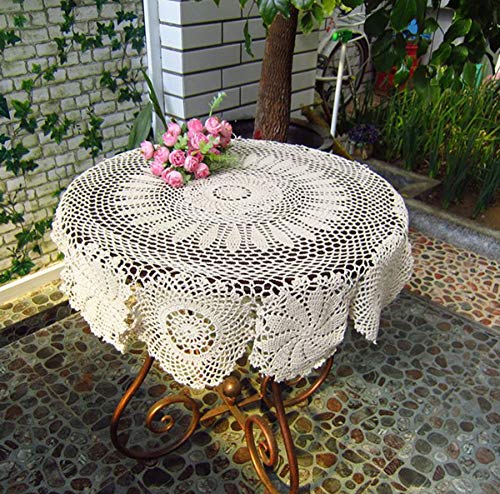 Damanni Cotton Handmade Crochet Lace Tablecloth Doilies Doily,Round,Beige,35 Inch - color: Beige, size: 35" (Round)