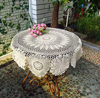 Damanni Cotton Handmade Crochet Lace Tablecloth Doilies Doily,Round,Beige,31 Inch - color: Beige, size: 31" (Round)