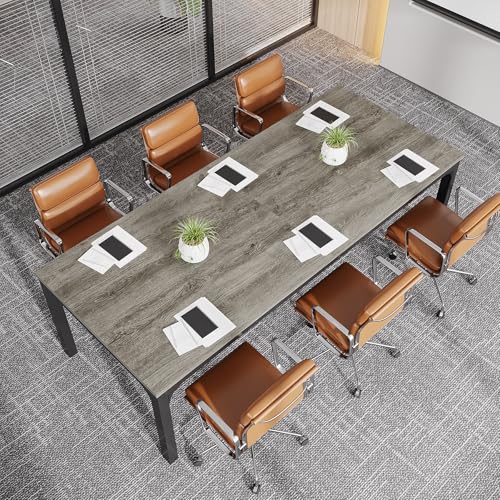 Tribesigns 6.5 FT Conference Room Table, 78.74" W x 27.56" D Large Office Conference Table, Modern Seminar Meeting Table Desk for Boardroom, Meeting Room (1, Gray and Black) - color: Gray and Black