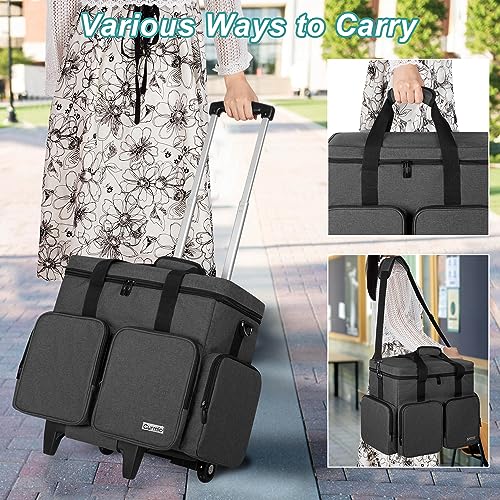 CURMIO Rolling Teacher Tote Bag with Padded Laptop Compartment for up to 15.6 Inches Laptop, Wheeled Teacher Bag for Teaching, Office, Craft, Black - color: Black