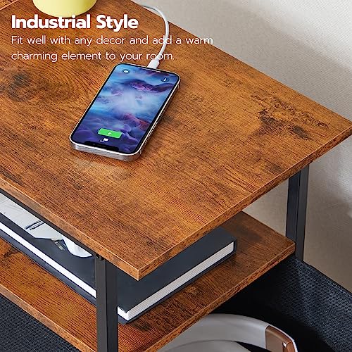 HOOBRO End Table with Charging Station, Narrow Side Table, Nightstand with 2 Non-Woven Drawers, Slim Sofa Side Table, for Small Spaces, Living Room, Bedroom, Rustic Brown and Black BF486UBZ01 - color: Rustic Brown + Black, size: 11.8"L x 18.9"W x 23.6"H