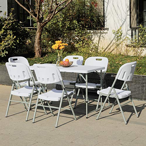 Lakhow Folding Table 4 Foot Portable Heavy Duty Plastic Fold-in-Half Utility Table with Carrying Handle,Indoor Outdoor Small Adjustable Height Folding,Camping and Party,White - color: 48 Inches White