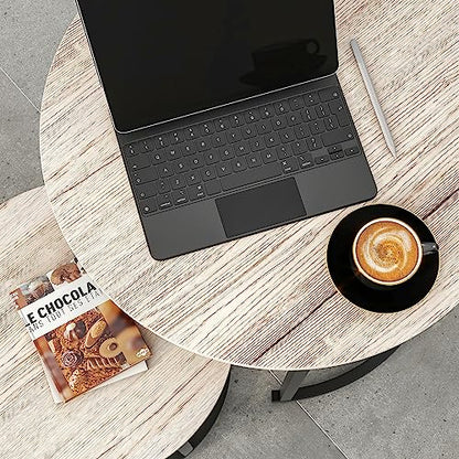 HOJINLINERO Round Coffee Table,Nesting Coffee Table Set of 2,Center Tables for Living Room,Office, Home Small Space,Stacking Side Tables,Sturdy and Easy Assembly,Wood Desktop,Black+White Oak,Small - color: Oak, size: Small