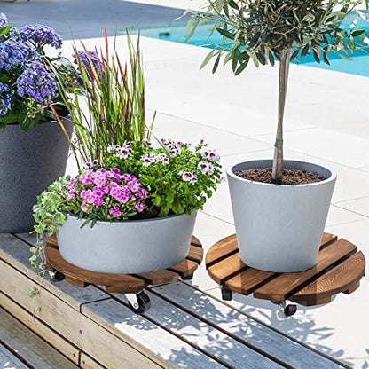 Yangbaga 2pack Plant Caddy 12’’Wood Duty Rolling Plant Stand with 2 360° Lockable Caster Wheels,Indoor Outdoor on Roller Patio/Flower Pot/Succulent Pots | Wood Heavy Duty 360° Rotated Plant Stand - Indoor Outdoor on Roller Patio/Flower Pot/Succulent Pots