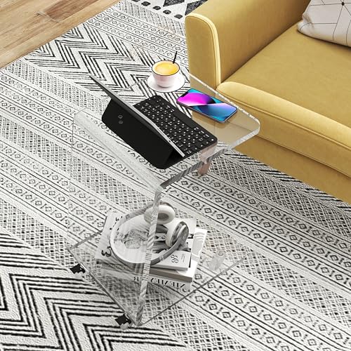 C Shaped Side Table for Sofa, Heavy Clear Acrylic Mobile End Table on Wheels, Modern Rolling Snack & Drink Use for Living Room & Bedroom, Space-Efficient Design with Sturdy Construction, 15mm Thick - color: 1-pack