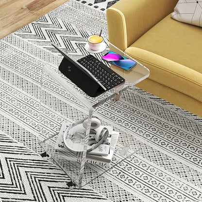 C Shaped Side Table for Sofa, Heavy Clear Acrylic Mobile End Table on Wheels, Modern Rolling Snack & Drink Use for Living Room & Bedroom, Space-Efficient Design with Sturdy Construction, 15mm Thick - color: 1-pack