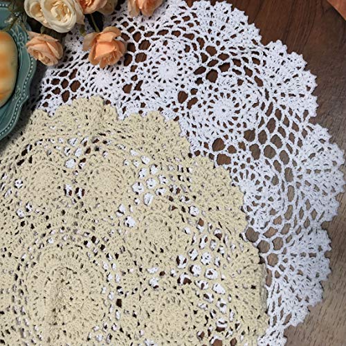 Damanni White Cotton Handmade Crochet Lace Tablecloth Doilies Table Overlay,Round,16 Inch,2PCS - size: White-2pc-16 Inch