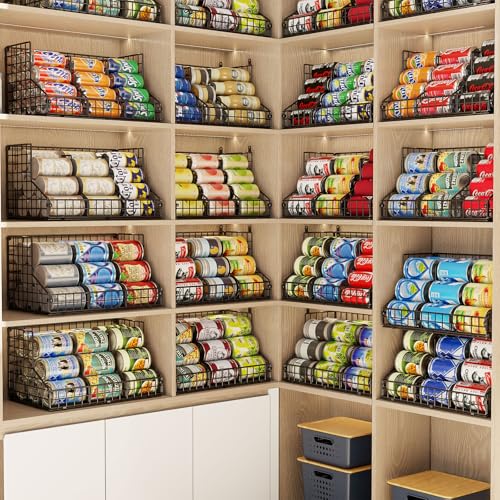 4 Pack Stackable Can Rack Organizer for Pantry Storage,Can Dispensers with 4 Adjustable Dividers, 2-Tier Metal Wire Basket Holds up to 84 Cans for Kitchen Cabinet Pantry, Black - size: L-(4 pack)