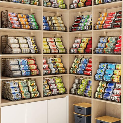 4 Pack Stackable Can Rack Organizer for Pantry Storage,Can Dispensers with 4 Adjustable Dividers, 2-Tier Metal Wire Basket Holds up to 84 Cans for Kitchen Cabinet Pantry, Black - size: L-(4 pack)