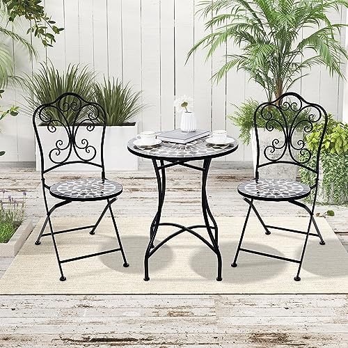 Giantex 24 Inch Patio Bistro Table, Mosaic Round Table w/Ceramic Tile Tabletop, Heavy-Duty Metal Structure, Outdoor Dining Table for Backyard, Garden, Porch (Black (Star Pattern)) - color: Black (Star Pattern)