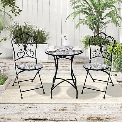 Giantex 24 Inch Patio Bistro Table, Mosaic Round Table w/Ceramic Tile Tabletop, Heavy-Duty Metal Structure, Outdoor Dining Table for Backyard, Garden, Porch (Black (Star Pattern)) - color: Black (Star Pattern)