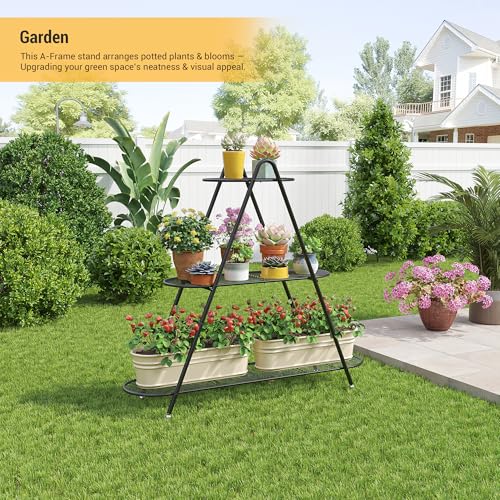 Plant stand indoor Outdoor 3-Tier plant shelf Shoe Shelf Rack Organizer | Metal Plant Rack Shelf Heavy Duty for Multiple Flower Pot Multi-Purpose for Living Room Patio Garden Entryway Balcony (Black)