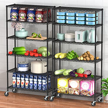 6 Tier Wire Metal Shelving Rack Garage Storage Rolling Shelves with Wheels | Heavy Duty Adjustable Industrial Shelves Unit Utility Sturdy Shelving for Kitchen Garage Pantry Bathroom Laundry - size: 6-Tier Metal Shelf（36L x 14W x 75H）