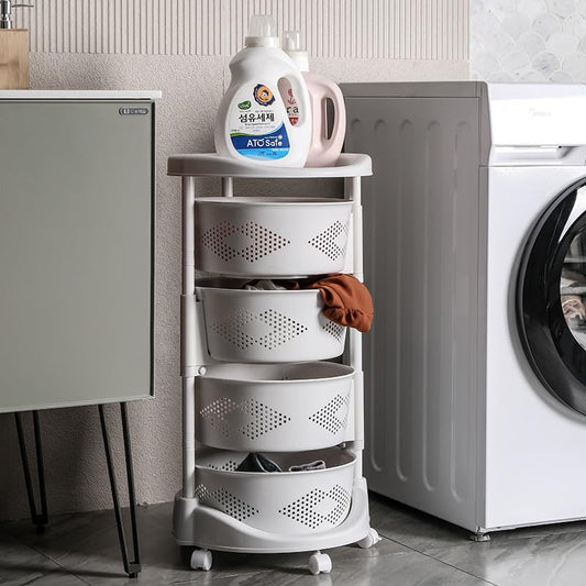 4-Tier Adjustable Kitchen Storage Rack,4 Layer Rotating Vegetable Organizer with Lockable Casters,Multi-Layers Rotatable Baskets for Kitchen Bathroom Living Room,White - size: 4-Tier