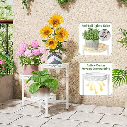 3 Tier White Folding Metal Planter Pot Holder Stand for Bedroom - color: WhiteWave, size: 3-tiers