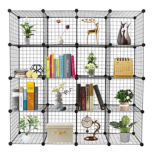 Vasitelan Wire Cube Storage Shelves, 16 Cube Storage Organizer Metal Shelves, Storage Bins Shelving, Modular Bookshelf Shelf, Closet Cabinet Ideal for Bedroom, Office, 47”L x 14”W x 57”H, Black