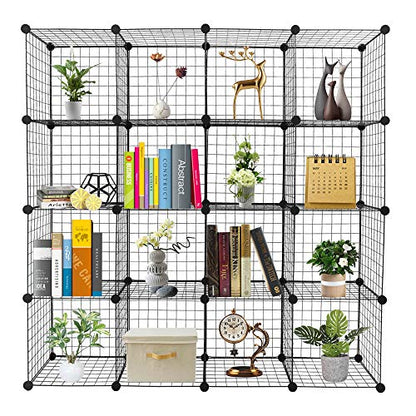 Vasitelan Wire Cube Storage Shelves, 16 Cube Storage Organizer Metal Shelves, Storage Bins Shelving, Modular Bookshelf Shelf, Closet Cabinet Ideal for Bedroom, Office, 47”L x 14”W x 57”H, Black