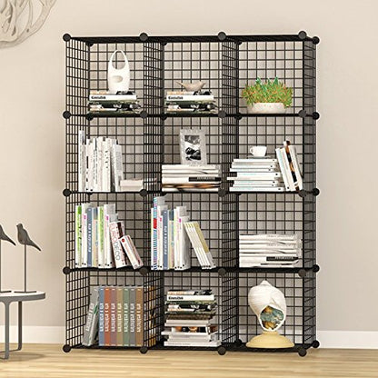 UNICOO® 14x14 Inch Multi Use DIY Bookcase & Shelf | Closet Organizers and Storage Cabinet - 12 Cube Wire Grid Organizer, Wardrobe Closet Organizer, Storage Shelves for Bedroom (12-Black Wire) - size: 12 Cube