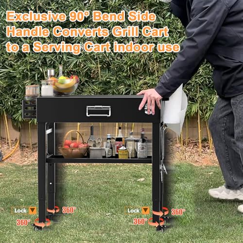 Quick-Fold Grill Cart for Ninja Woodfire & Blackstone | 28/34 in height,4 locking wheels,fits to griddles,pizza ovens and tabletop grills - size: 21" x 51" x 34" inches|30086A