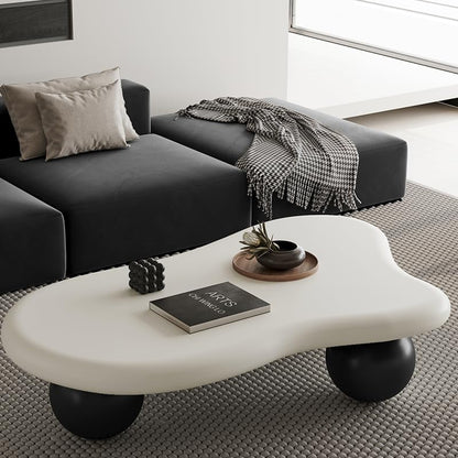 47.2” Cloud Coffee Table with 3 Ball Legs, Modern Irregular Center Table for Living Room, Low Cute Small MDF Tea Table for Bedroom, Space Apartment-White Black - color: Cloud-47" White Black