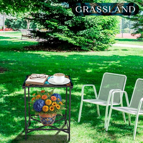 Cinnvoice Outdoor Side Table 2-Tier Storage Square Small Mosaic Patio Accent Indoor End Plant Coffee Tea Table for Yard Patio Porch Garden Living Room, Bedroom(Butterfly Style) - style: Butterfly Style
