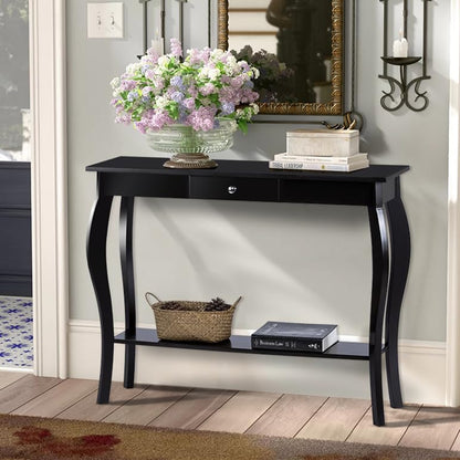 ChooChoo Narrow Console Table with Drawer, Chic Accent Sofa Table, Entryway Table, Black - color: Black, size: 11.8"D x 39.3"W x 31.4"H