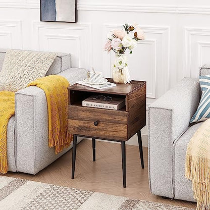 VECELO Night Stand Set of 2,Modern Solid Wood Nightstand with Storage Shelf and Drawer, Bedside Table End Table for Living Room,Bedroom,Entryway,Easy Assembly,Brown - color: Rustic Brown(set of 2)