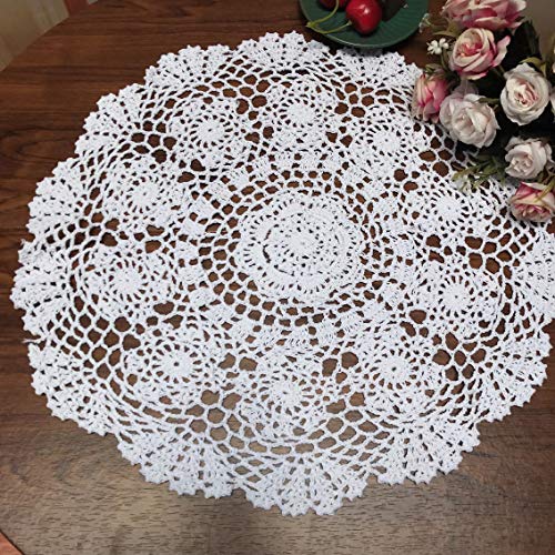 Damanni White Cotton Handmade Crochet Lace Tablecloth Doilies Table Overlay,Round,16 Inch,2PCS - size: White-2pc-16 Inch